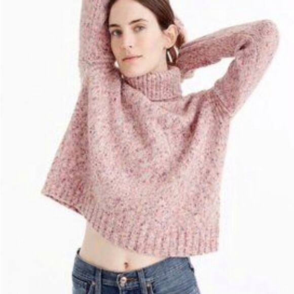 J. Crew Women's Pink Marled Speckled Wool Turtleneck Cropped Sweater Size XS - Picture 1 of 8